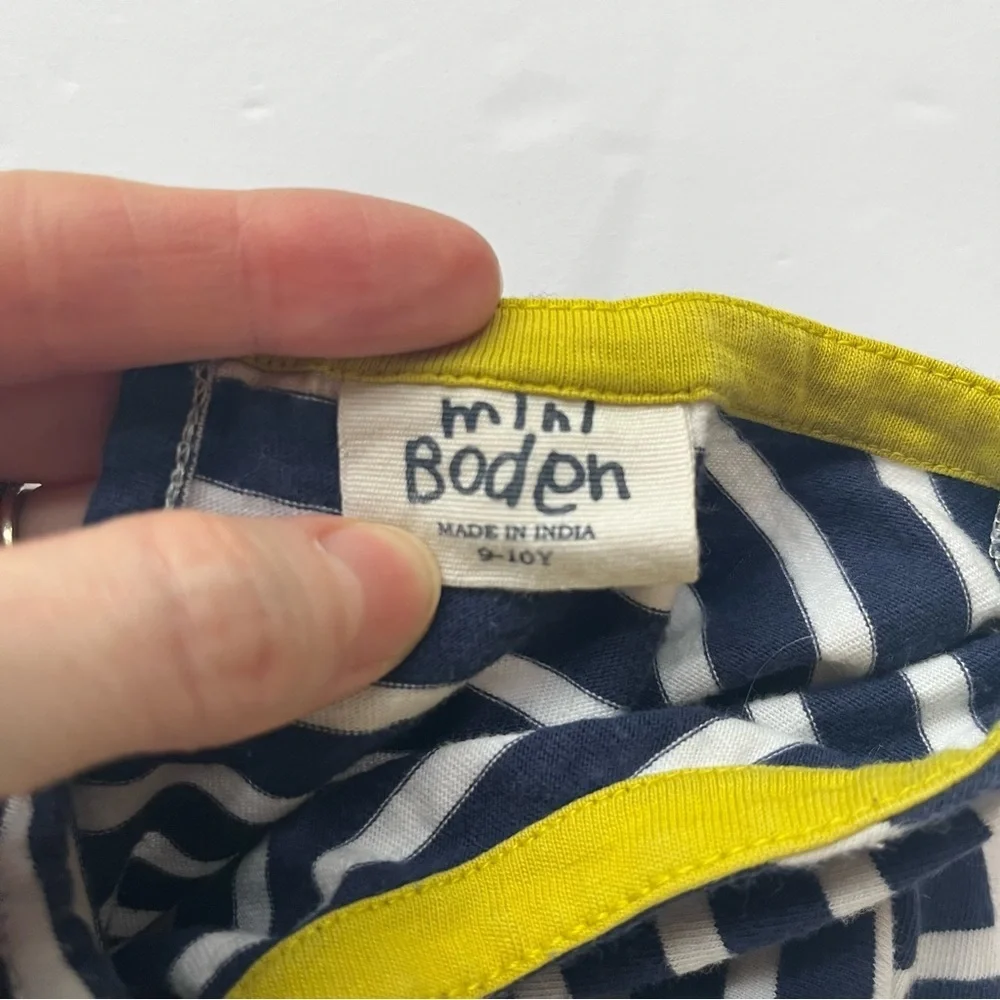 Mini Boden Navy Striped and Polka Dot Kids Dress Sequin Dog Design Size 9-10 Y